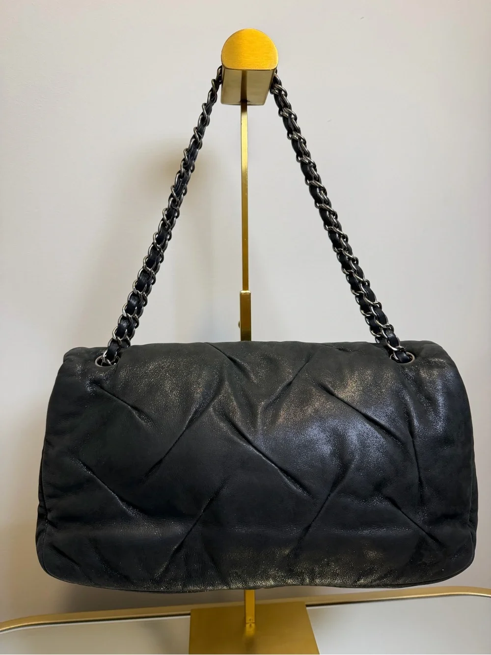 CHANEL Glint Flap Bag Dark Gray Iridescent Calfskin East West w/ COA